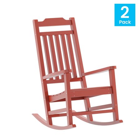 Flash Furniture Winston All-Weather Rocking Chair in Red Faux Wood, 2PK 2-JJ-C14703-RED-GG